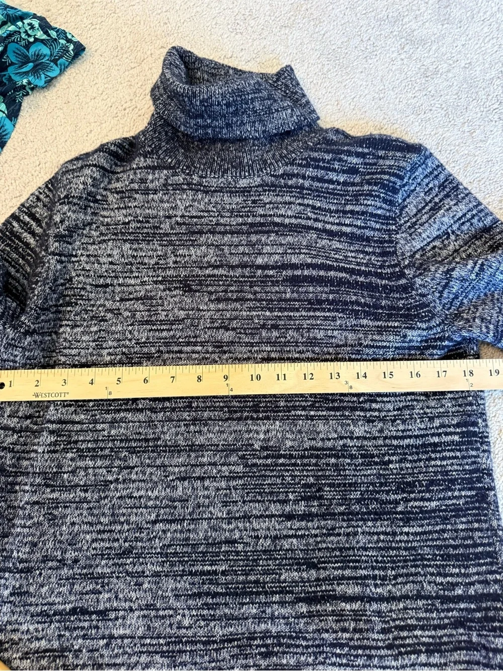 J. Crew Men's Navy Blue and Gray Marled Turtleneck Sweater